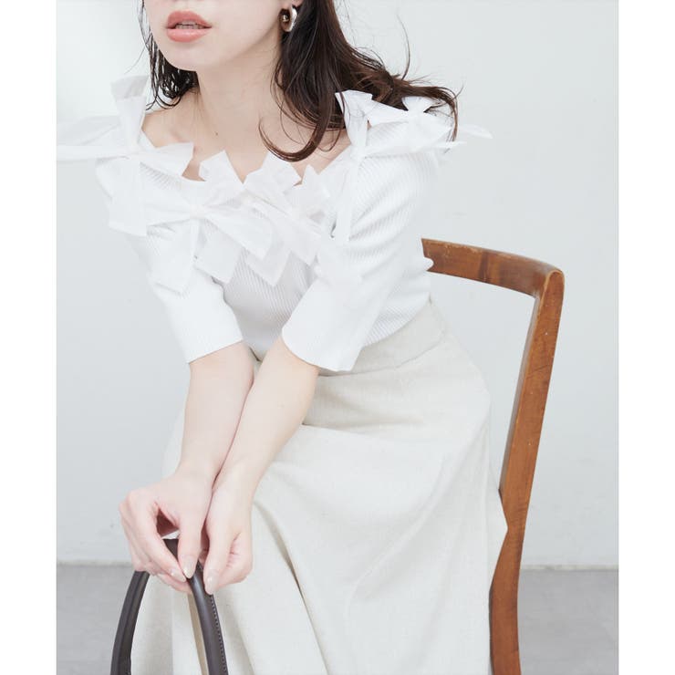 【natural couture】リボン×リボンリブニット | NICE CLAUP / OLIVE des OLIVE　OUTLET | 詳細画像2 