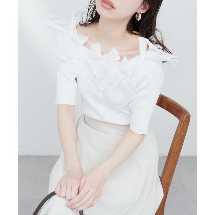 【natural couture】リボン×リボンリブニット | NICE CLAUP / OLIVE des OLIVE　OUTLET | 詳細画像3 