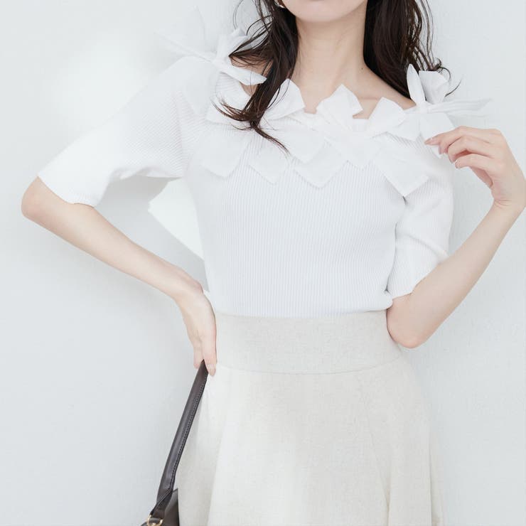 【natural couture】リボン×リボンリブニット | NICE CLAUP / OLIVE des OLIVE　OUTLET | 詳細画像1 