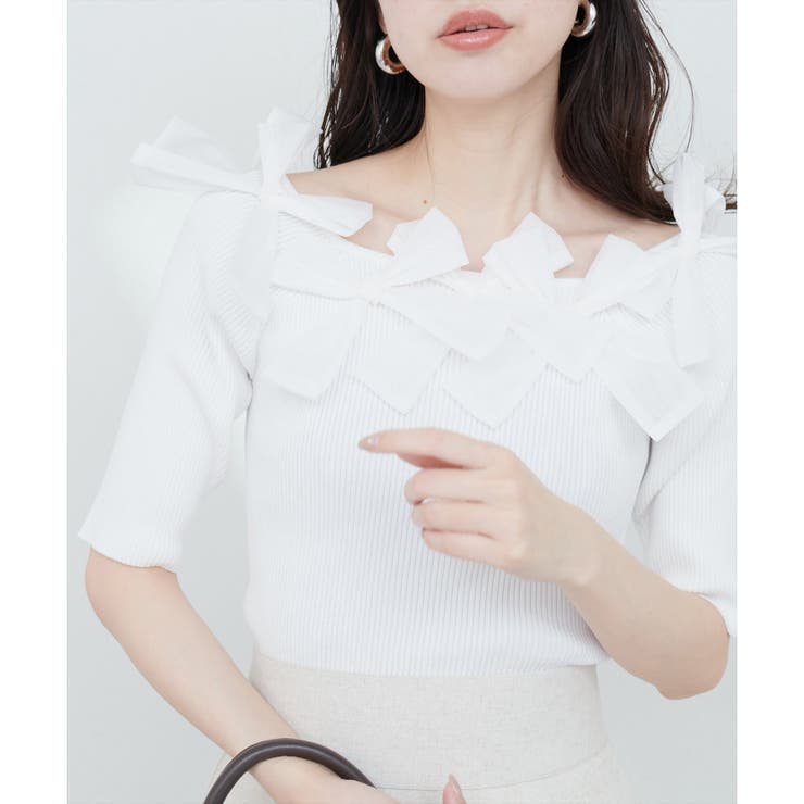 オフ | 【natural couture】リボン×リボンリブニット | NICE CLAUP / OLIVE des OLIVE　OUTLET