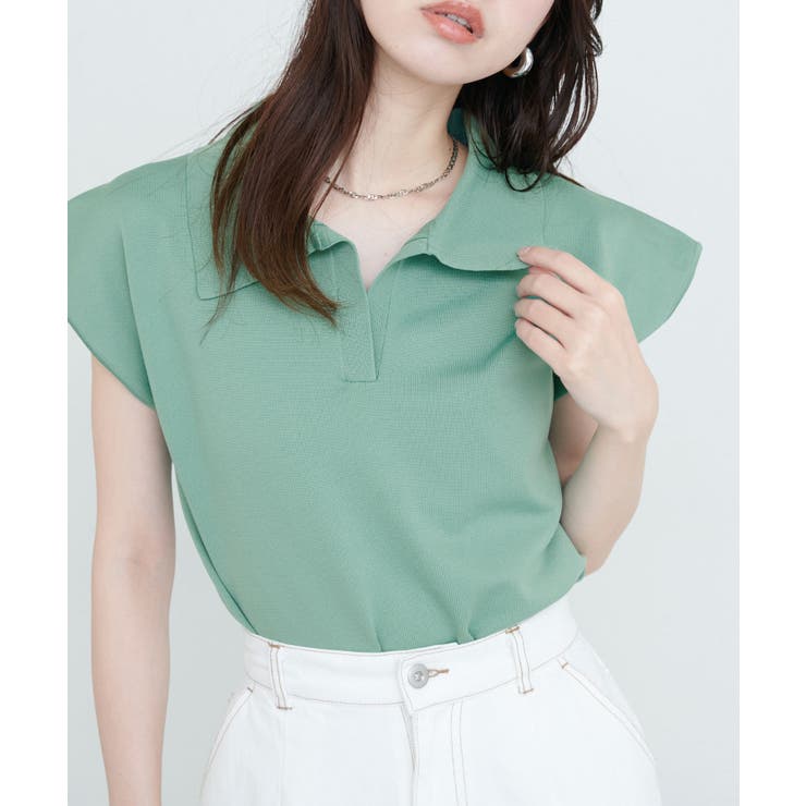 【natural couture】セットアップ対応ニットポロトップス | NICE CLAUP / OLIVE des OLIVE　OUTLET | 詳細画像1 