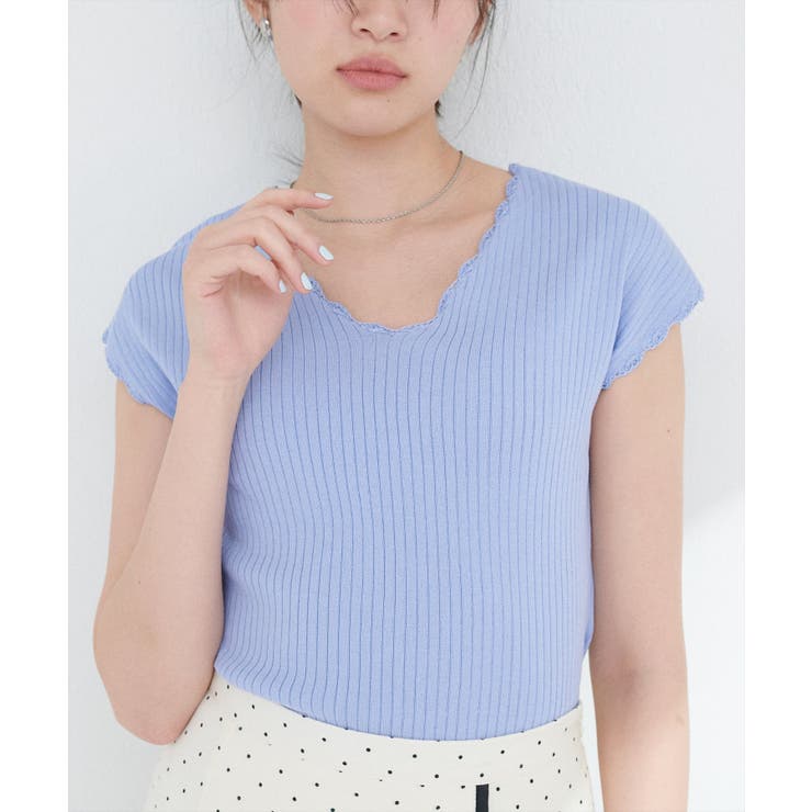 【natural couture】かぎ針風ちびスカラップフレンチリブニット | NICE CLAUP / OLIVE des OLIVE　OUTLET | 詳細画像3 