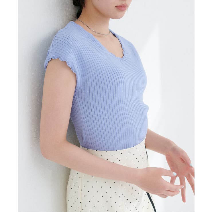 【natural couture】かぎ針風ちびスカラップフレンチリブニット | NICE CLAUP / OLIVE des OLIVE　OUTLET | 詳細画像6 