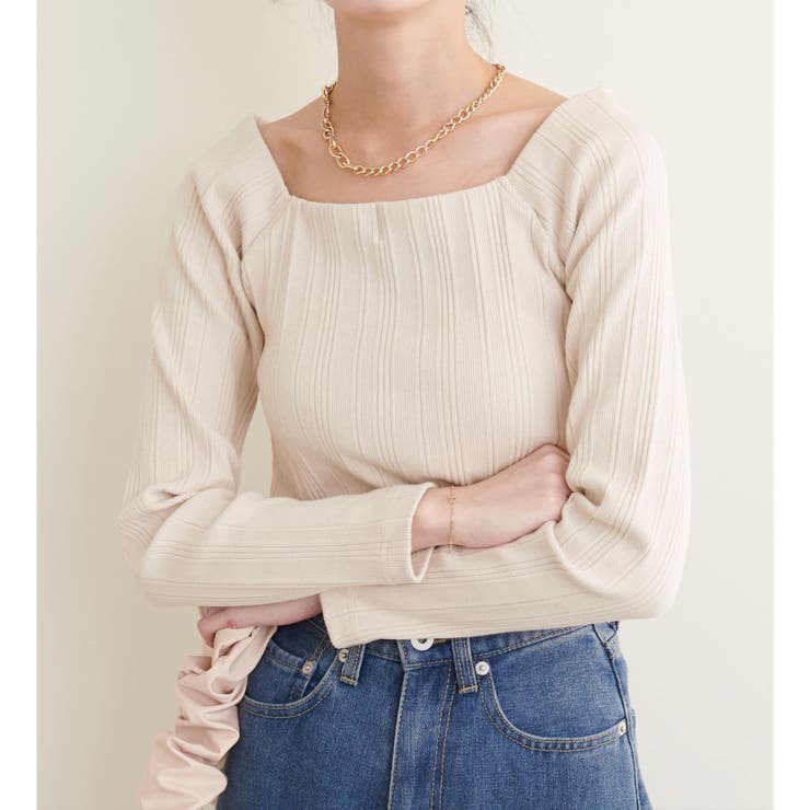 【natural couture】スクエアネックランダムテレコTOPS | NICE CLAUP / OLIVE des OLIVE　OUTLET | 詳細画像2 