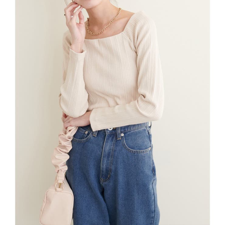 【natural couture】スクエアネックランダムテレコTOPS | NICE CLAUP / OLIVE des OLIVE　OUTLET | 詳細画像4 