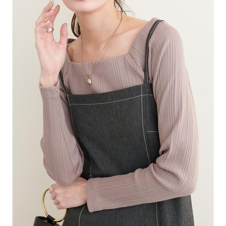 モカ | 【natural couture】スクエアネックランダムテレコTOPS | NICE CLAUP / OLIVE des OLIVE　OUTLET