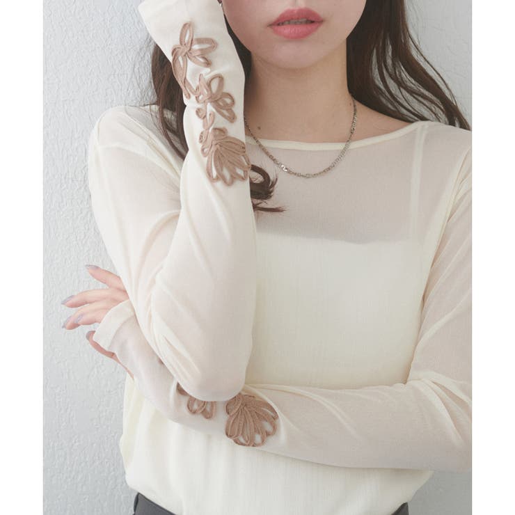 アイボリー | 【natural couture】ネットチュール配色柄刺繍プルオーバー | NICE CLAUP / OLIVE des OLIVE　OUTLET