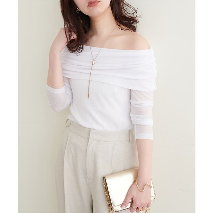 【natural couture】シアーギャザーオフショルプルオーバー | NICE CLAUP / OLIVE des OLIVE　OUTLET | 詳細画像4 