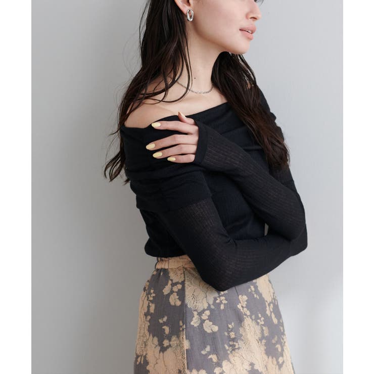 ブラック | 【natural couture】シアーギャザーオフショルプルオーバー | NICE CLAUP / OLIVE des OLIVE　OUTLET