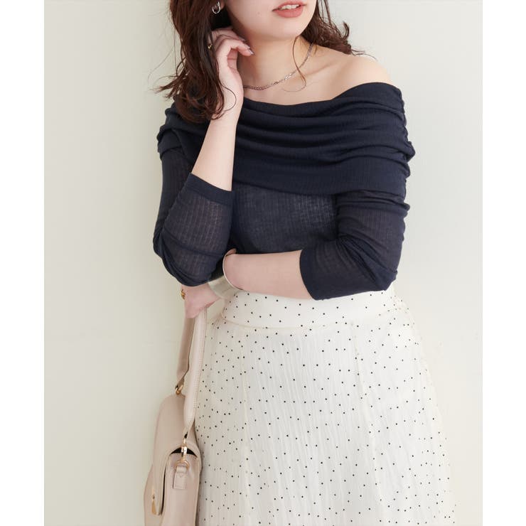 ネイビー | 【natural couture】シアーギャザーオフショルプルオーバー | NICE CLAUP / OLIVE des OLIVE　OUTLET