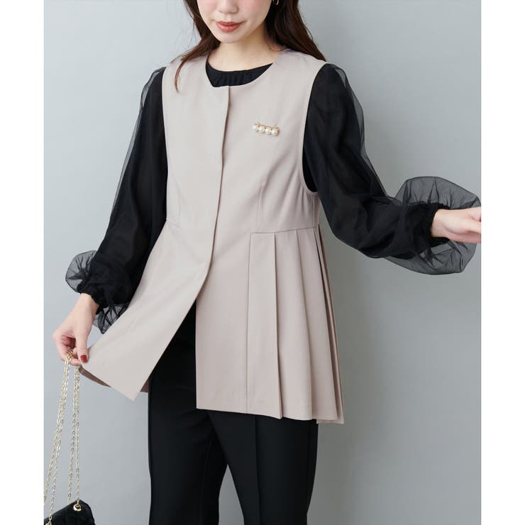 ベージュ | 【natural couture】オケージョン対応可 / ツイルタックベスト | NICE CLAUP / OLIVE des OLIVE　OUTLET