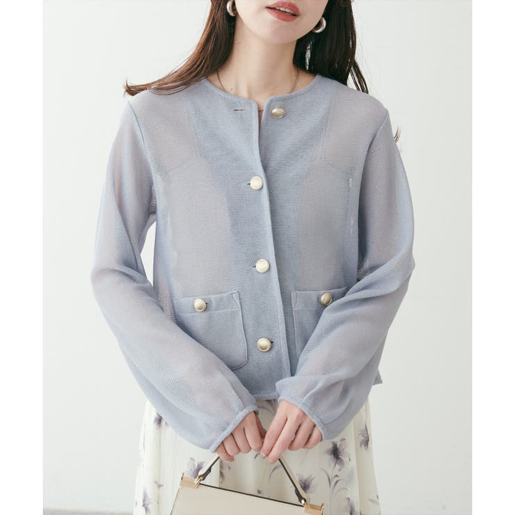 natural couture】ラッセルノーカラー羽織ジャケット[品番