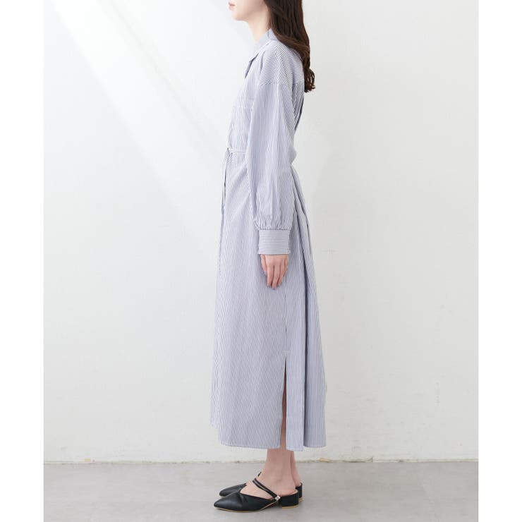 natural couture】カラーストライプシャツワンピース[品番