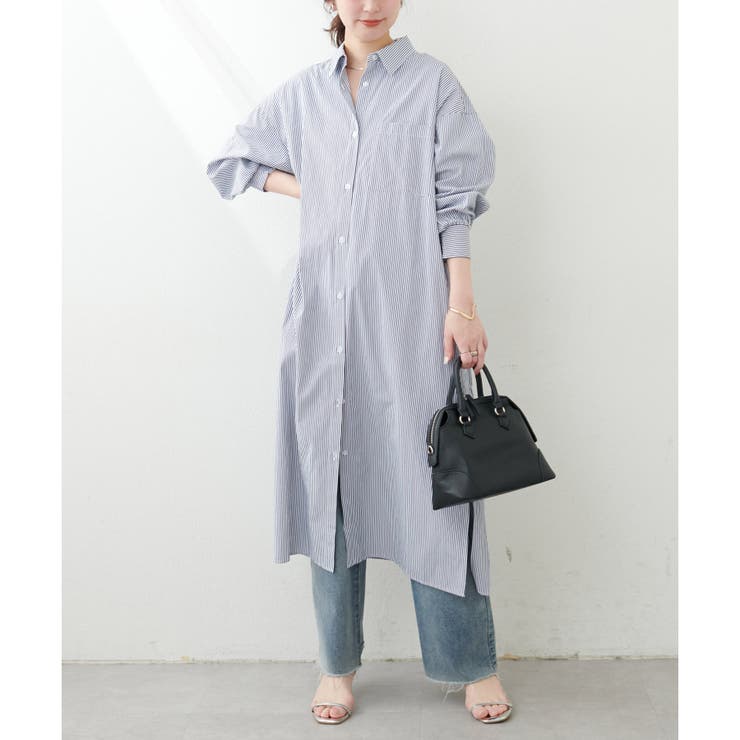 natural couture】カラーストライプシャツワンピース[品番