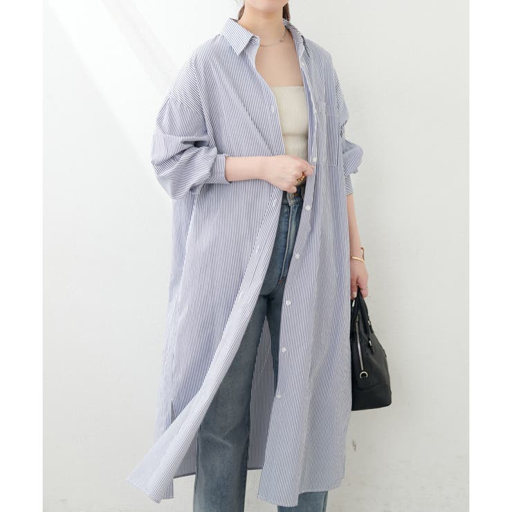 natural couture】カラーストライプシャツワンピース[品番