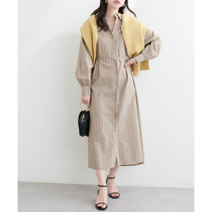 natural couture】カラーストライプシャツワンピース[品番