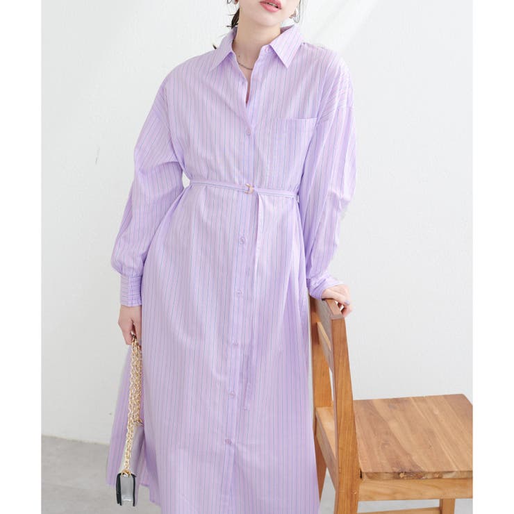 natural couture】カラーストライプシャツワンピース[品番