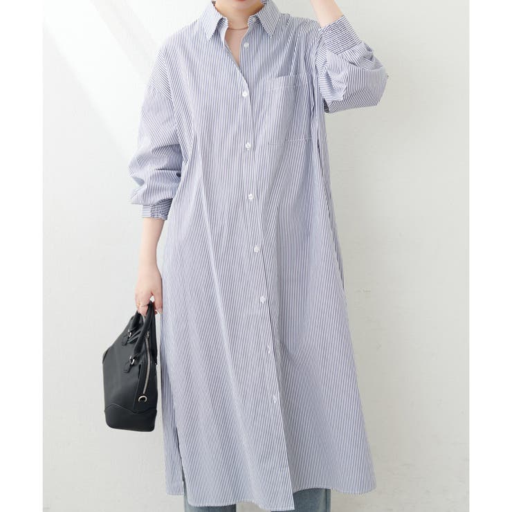 natural couture】カラーストライプシャツワンピース[品番