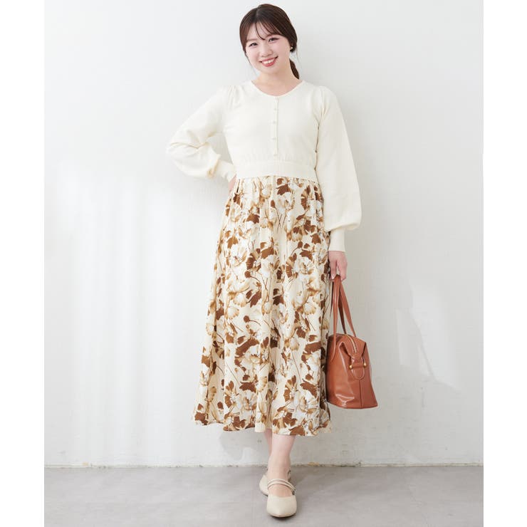 前後2way花柄ドッキングニットワンピース | NICE CLAUP / OLIVE des OLIVE　OUTLET | 詳細画像2 