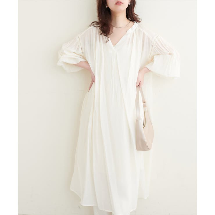 POUR VOUS ギャザースリーブレースワンピース　ドレス　ダークグレー　L ギャザースリーブレースワンピース｜PourVous