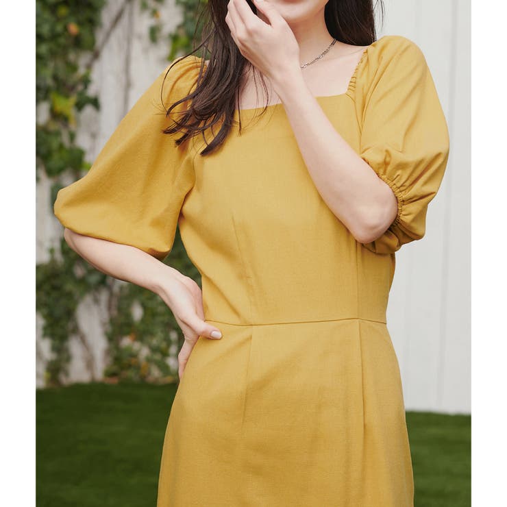 イエロー | 【natural couture】〈ako〉綿麻パフ袖ワンピース | NICE CLAUP / OLIVE des OLIVE　OUTLET