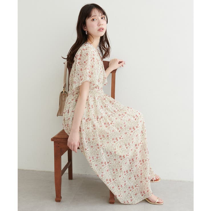 natural couture】変形シャーリングフレンチスリーブワンピー…[品番