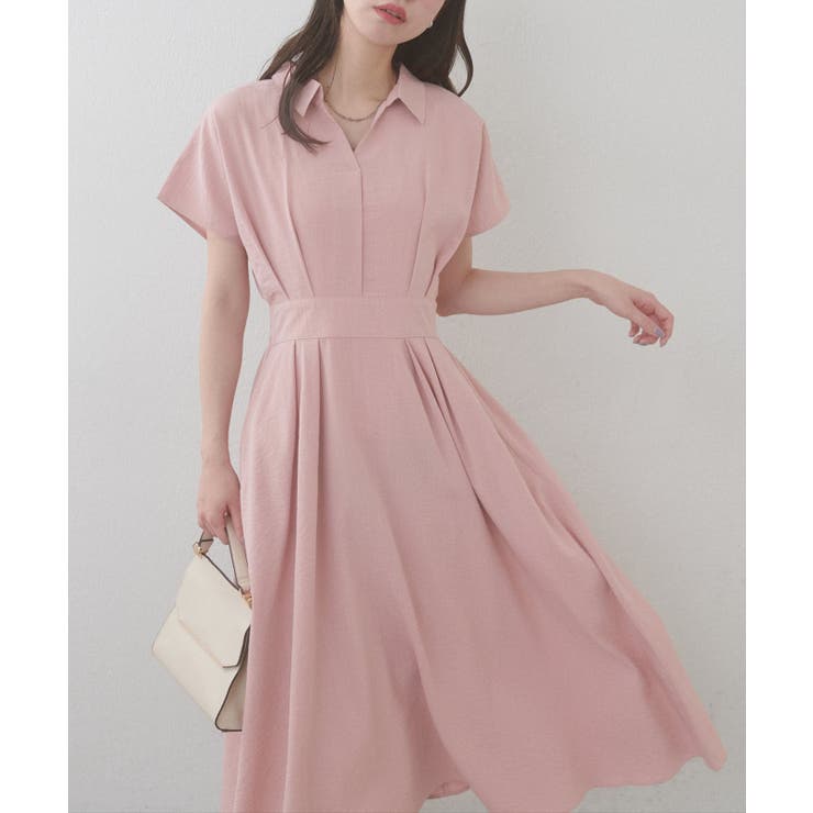 natural couture】涼しげスキッパー衿お上品ワンピース[品番