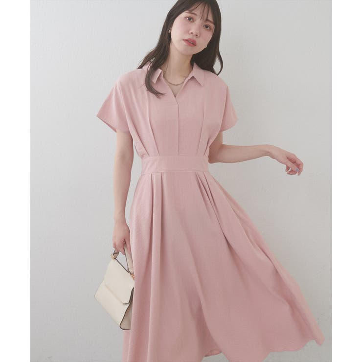 natural couture】涼しげスキッパー衿お上品ワンピース[品番