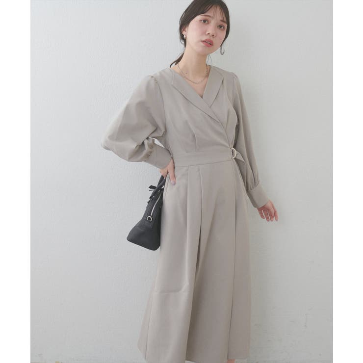 グレージュ | 【natural couture】オープンネックレディワンピース | NICE CLAUP / OLIVE des OLIVE　OUTLET