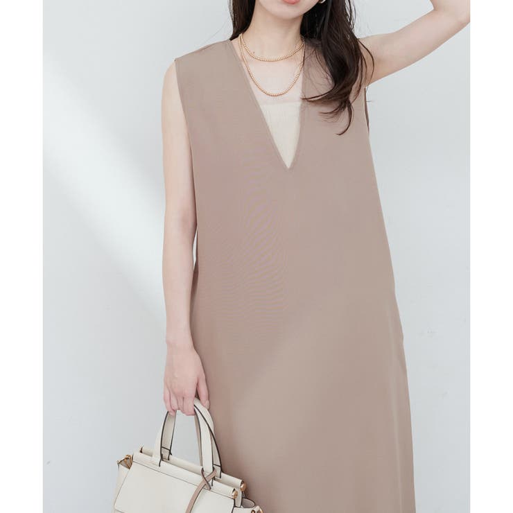 natural couture】カットジョーゼットVネックワンピース[品番