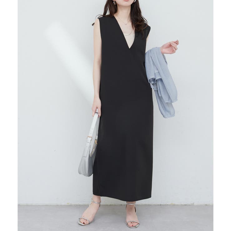 natural couture】カットジョーゼットVネックワンピース[品番