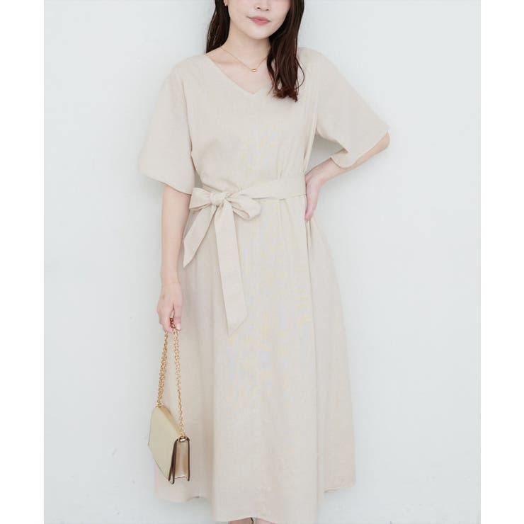 Lベージュ | 【natural couture】選べる袖丈前後2WAYベルト付きワンピース | NICE CLAUP / OLIVE des OLIVE　OUTLET