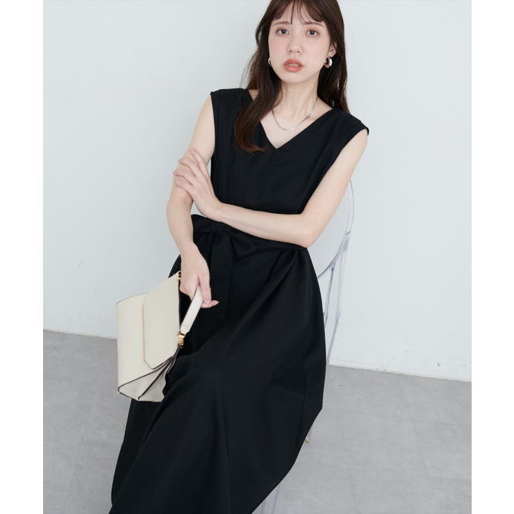 ブラック | 【natural couture】選べる袖丈前後2WAYベルト付きワンピース | NICE CLAUP / OLIVE des OLIVE　OUTLET