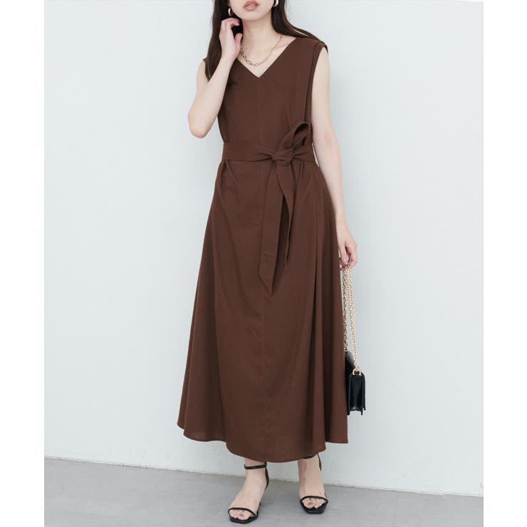 ブラウン | 【natural couture】選べる袖丈前後2WAYベルト付きワンピース | NICE CLAUP / OLIVE des OLIVE　OUTLET