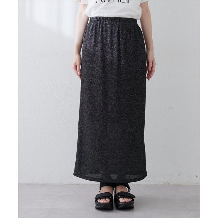 【natural couture】ラメリブタイトスカート | NICE CLAUP / OLIVE des OLIVE　OUTLET | 詳細画像1 