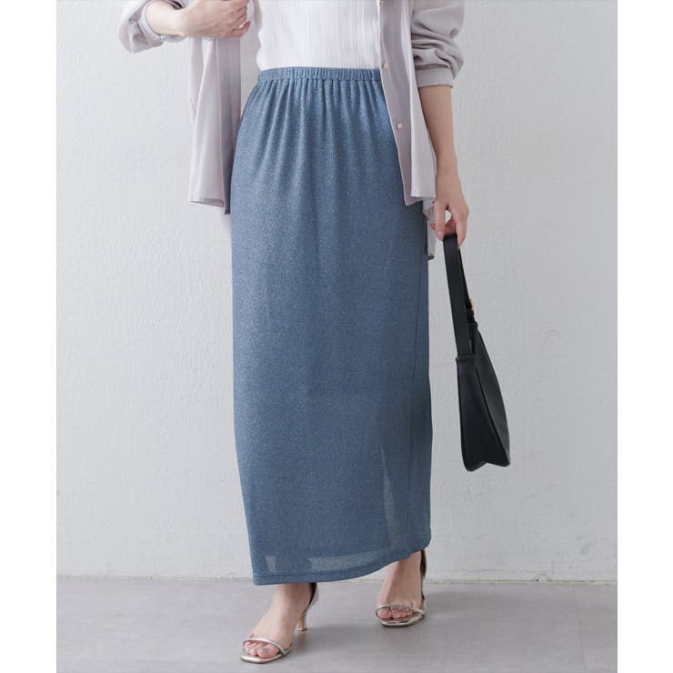 ブルー | 【natural couture】ラメリブタイトスカート | NICE CLAUP / OLIVE des OLIVE　OUTLET