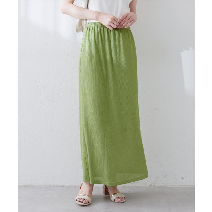 グリーン | 【natural couture】ラメリブタイトスカート | NICE CLAUP / OLIVE des OLIVE　OUTLET