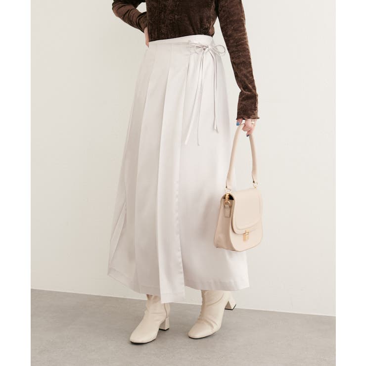 natural couture】レザータッチプリーツラップスカート[品番