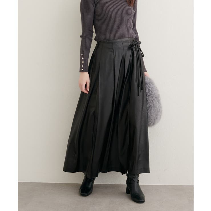 【natural couture】レザータッチプリーツラップスカート | NICE CLAUP / OLIVE des OLIVE　OUTLET | 詳細画像17 