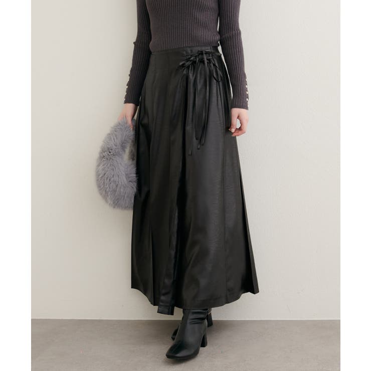 【natural couture】レザータッチプリーツラップスカート | NICE CLAUP / OLIVE des OLIVE　OUTLET | 詳細画像18 