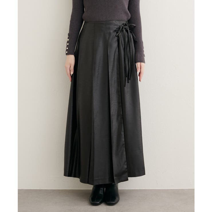 natural couture】レザータッチプリーツラップスカート[品番