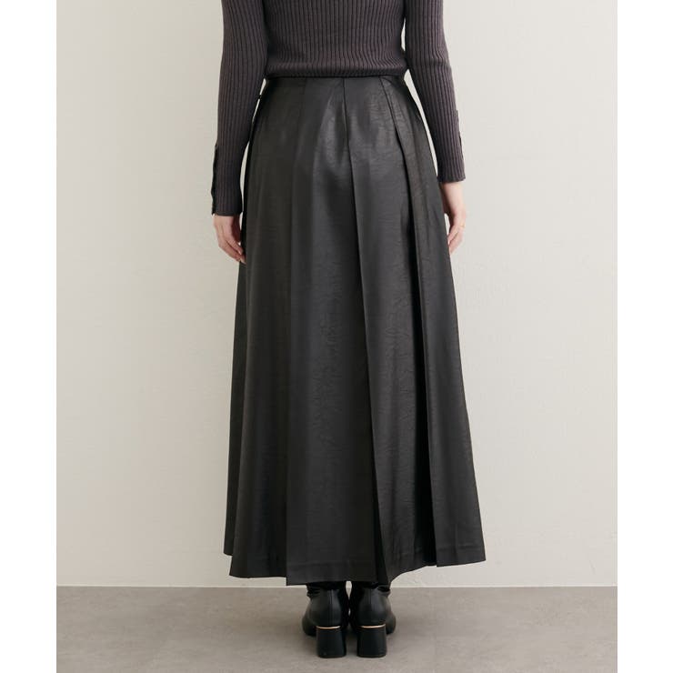 natural couture】レザータッチプリーツラップスカート[品番