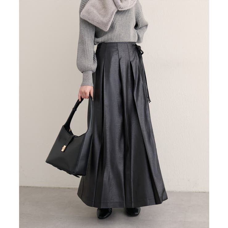 【natural couture】レザータッチプリーツラップスカート | NICE CLAUP / OLIVE des OLIVE　OUTLET | 詳細画像30 