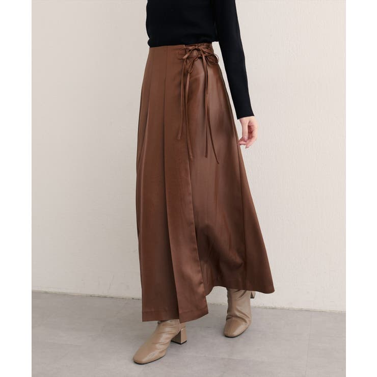 natural couture】レザータッチプリーツラップスカート[品番