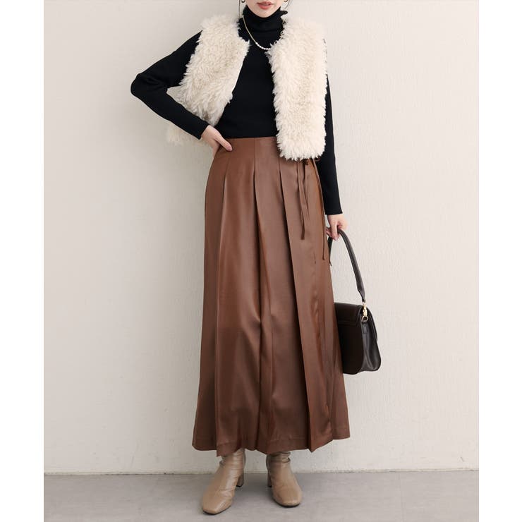natural couture】レザータッチプリーツラップスカート[品番