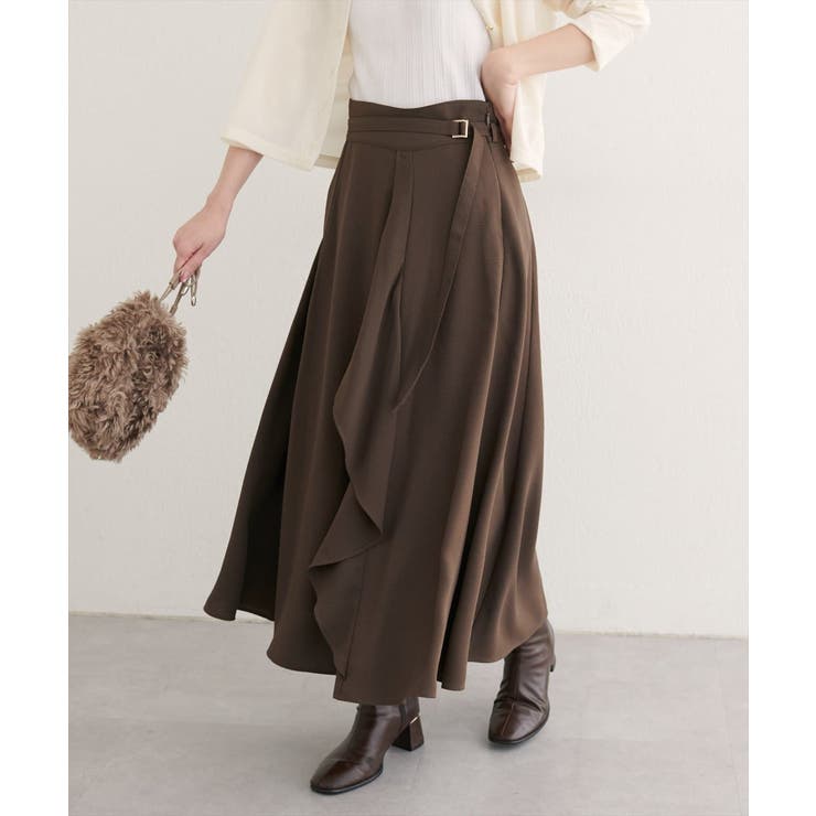 ブラウン | 【natural couture】ウエストベルト付きラッフルデザインスカート | NICE CLAUP / OLIVE des OLIVE OUTLET