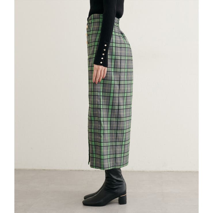 【natural couture】デザイン釦ラップ風チェックスカート | NICE CLAUP / OLIVE des OLIVE　OUTLET | 詳細画像15 
