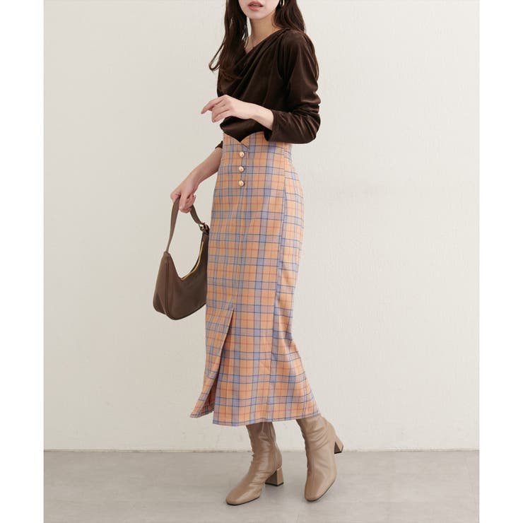 【natural couture】デザイン釦ラップ風チェックスカート | NICE CLAUP / OLIVE des OLIVE　OUTLET | 詳細画像4 