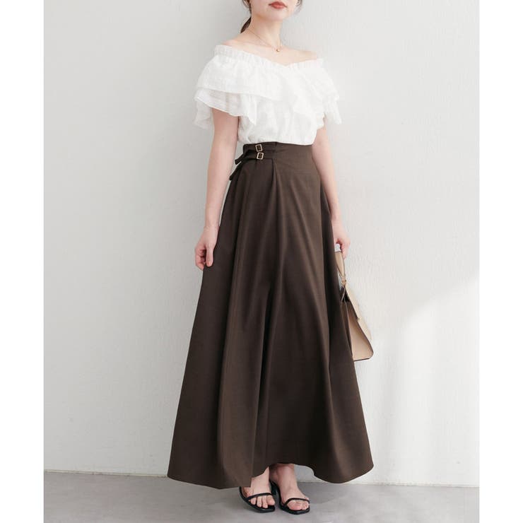ブラウン | 【natural couture】ハイウエストベルトフレアスカート | NICE CLAUP / OLIVE des OLIVE　OUTLET