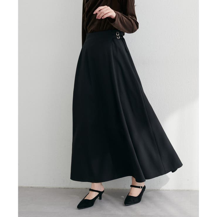 ブラック | 【natural couture】ハイウエストベルトフレアスカート | NICE CLAUP / OLIVE des OLIVE　OUTLET